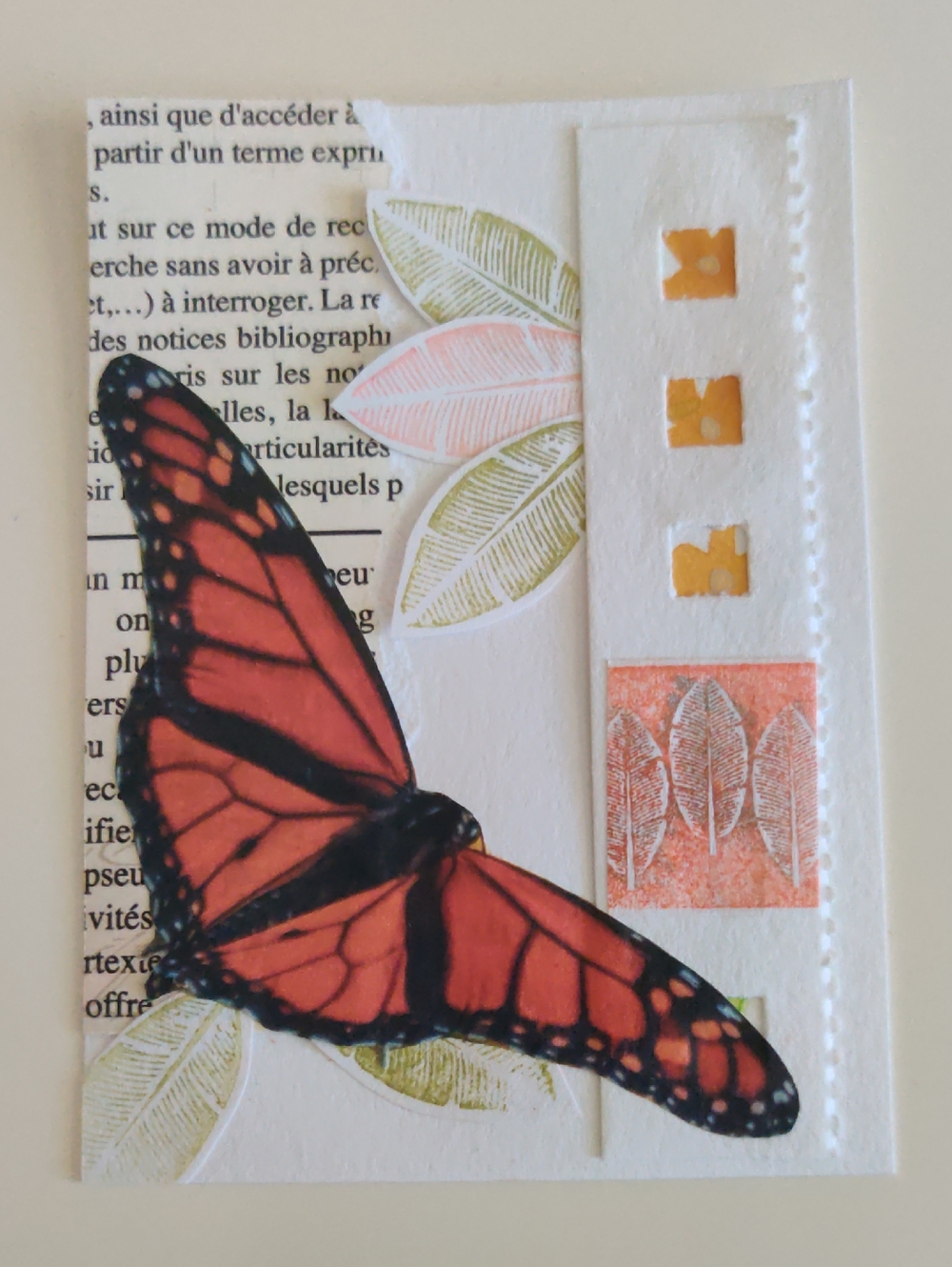 ACEO Handcrafted Mixed Media Butterfly Collage - Red and Green Accents